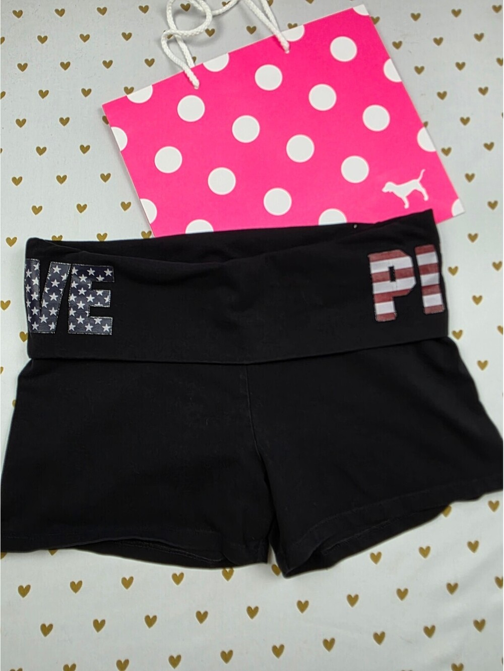 Victorias Secret PINK USA Flag Foldover Yoga Shorts Medium